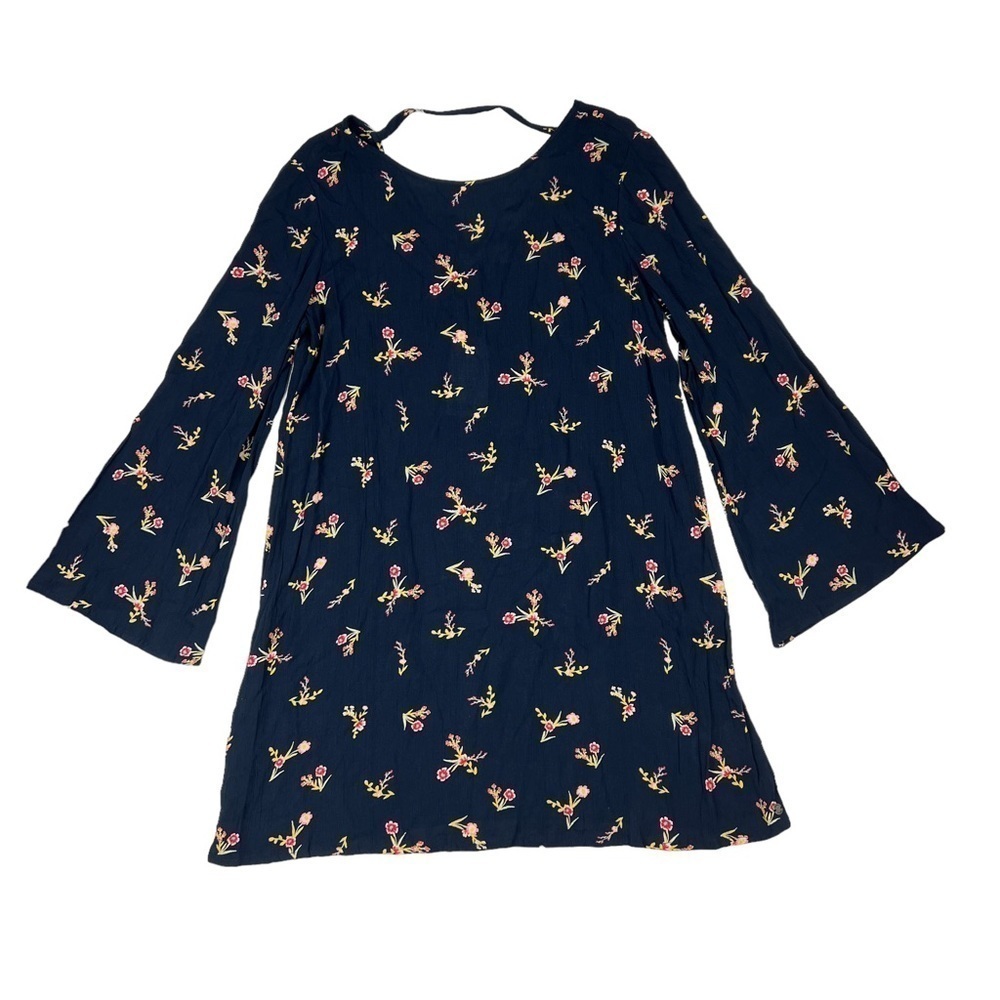 NWT Roxy Navy Floral Dusk Till Down Long Bell Sleeve Mini Dress